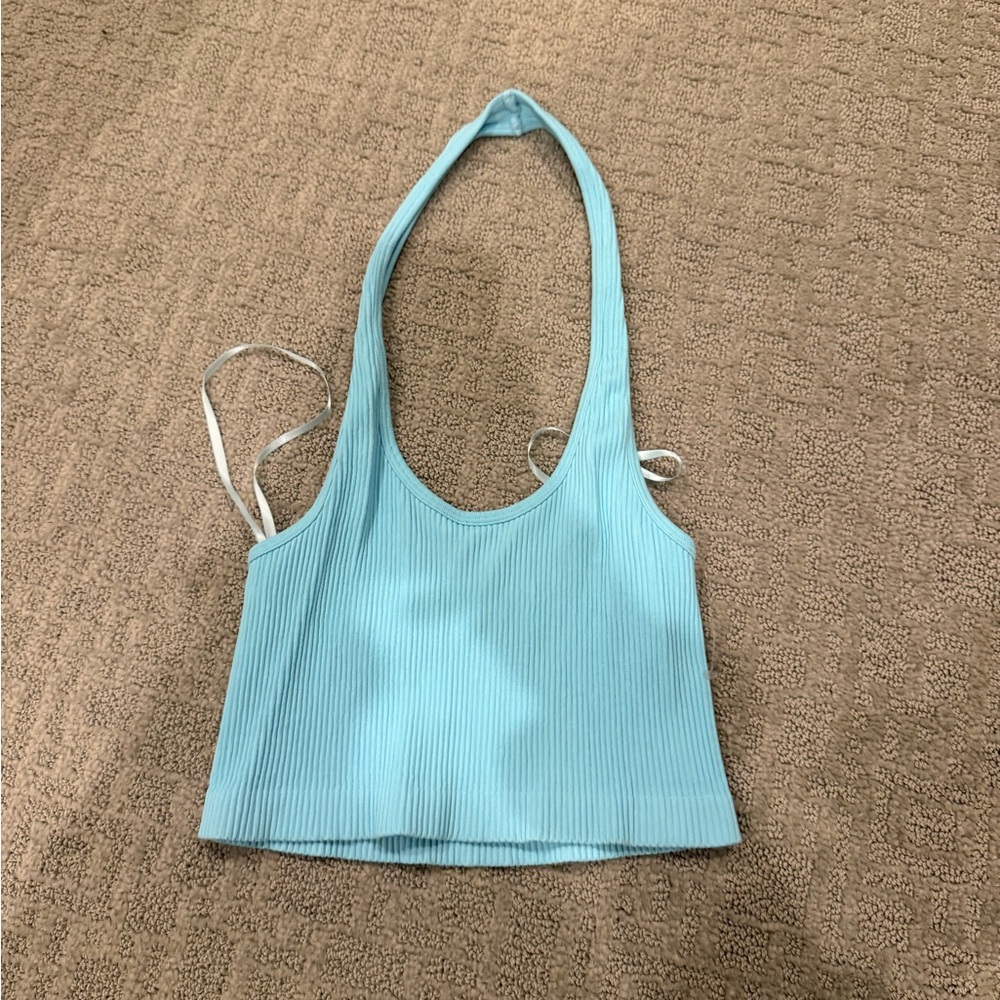 PacSun Light Blue Ribbed Halter Crop Top